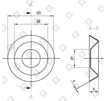 Шайба NF E 27-619 Ø3 штампованная, со скосом 90 градусов, нерж. сталь А2 - №2