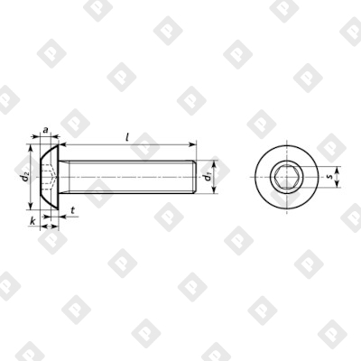 Винт ISO 7380-1 М8x20 с полукруглой головкой, шлиц шестигранник HEX, кл. пр. 10.9, окс. сталь - №2
