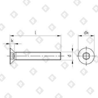 Винт ISO 10642 (DIN 7991) M4x10 с потайной головкой и шлицем TORX, нерж. сталь А4 - №3