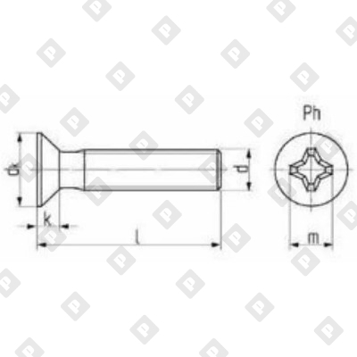 Винт DIN 965 М6x80 с потайной головкой и крестообразным шлицем PH, кл. пр. 4.8, оц. сталь - №2